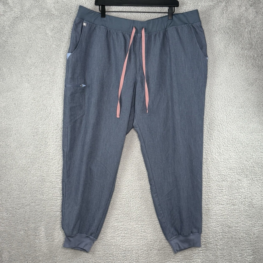 Figs Womens Zamora Jogger Scrub Pants 4XLT Green Zip Pockets Elastic Technical